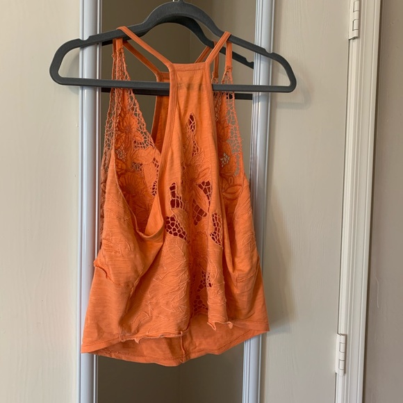 Free People orange Blossom floral coral CutOut Crop Top small embroidered - Picture 9 of 10
